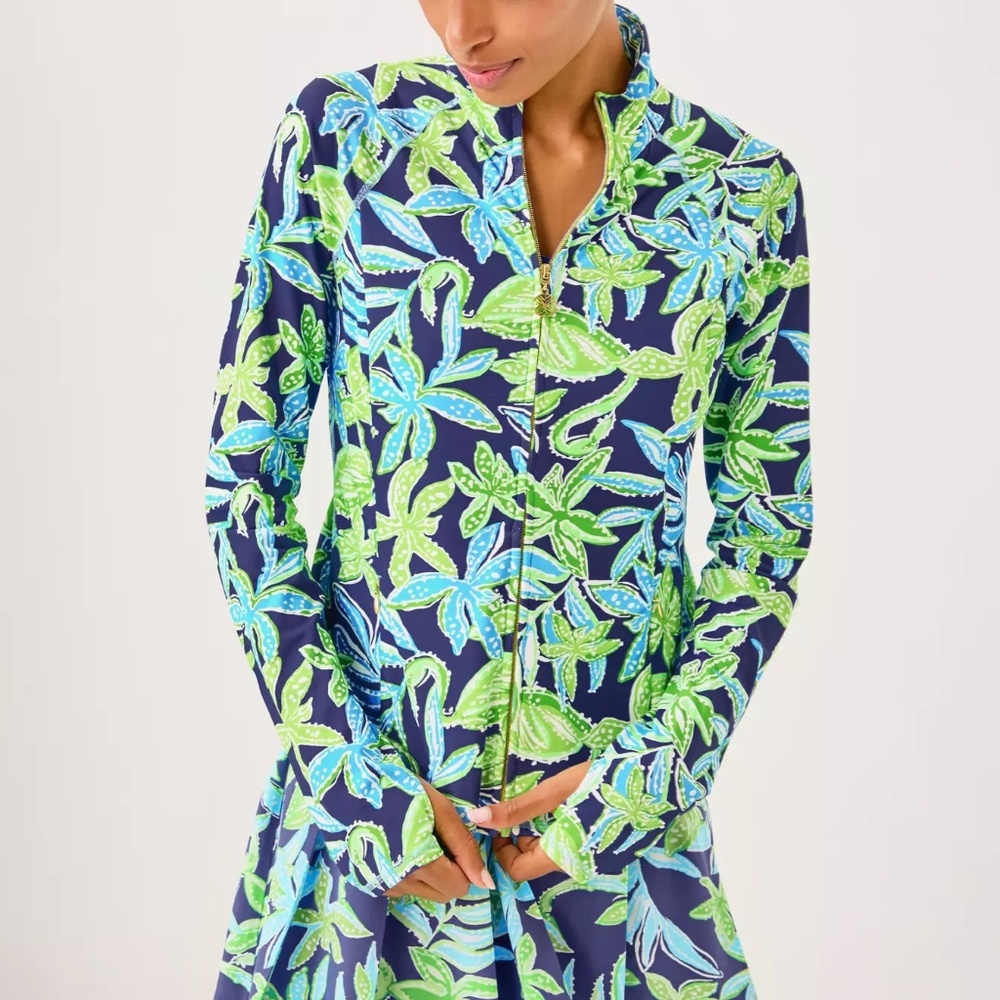 New Lilly Pulitzer Breaker zip Jacket Upf 50+Sapphire Pool Tropical Size Medium
